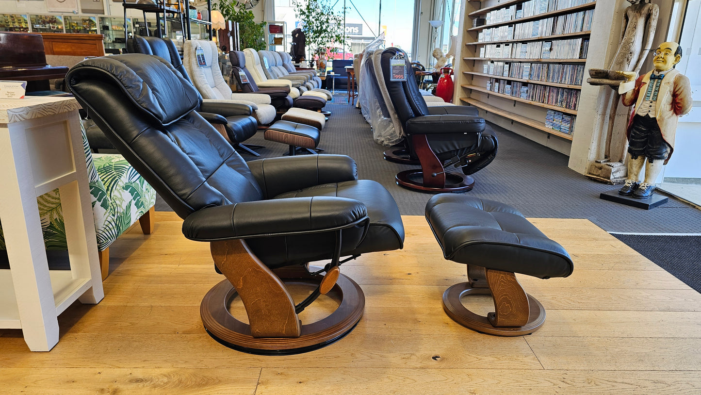 Mursa Leather Chair & Foot Stool - Black