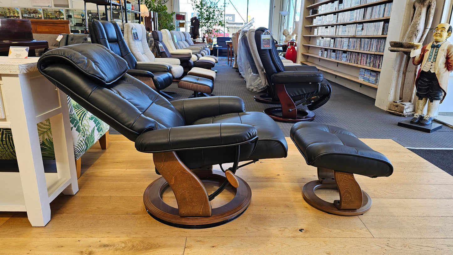 Mursa Leather Chair & Foot Stool - Black